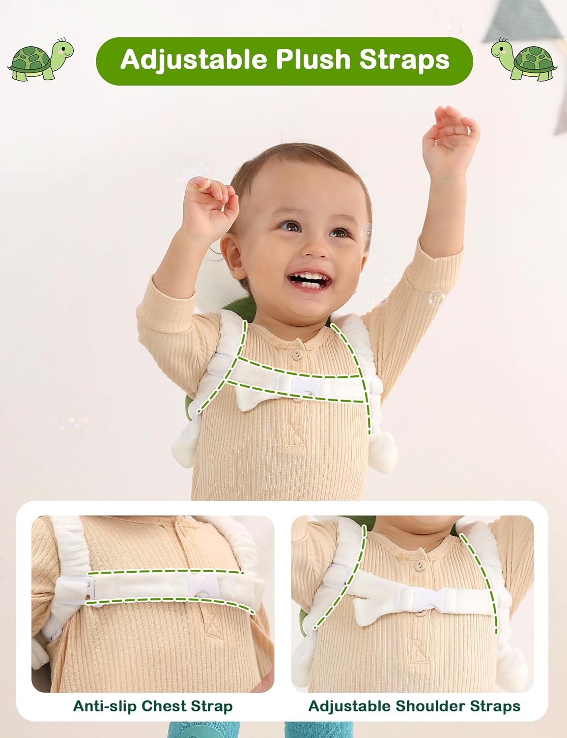 JunNeng Baby Head Protector Backpack, Toddler Walking Fall Head Protection, Green Turtle