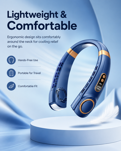 Portable Neck Fan,LED Hands-Free Bladeless, 5 Speeds, 4000 mAh Battery Operated Wearable Personal Fan, Twistable, Rechargeable