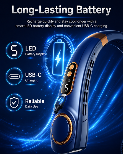Portable Neck Fan,LED Hands-Free Bladeless, 5 Speeds, 4000 mAh Battery Operated Wearable Personal Fan, Twistable, Rechargeable