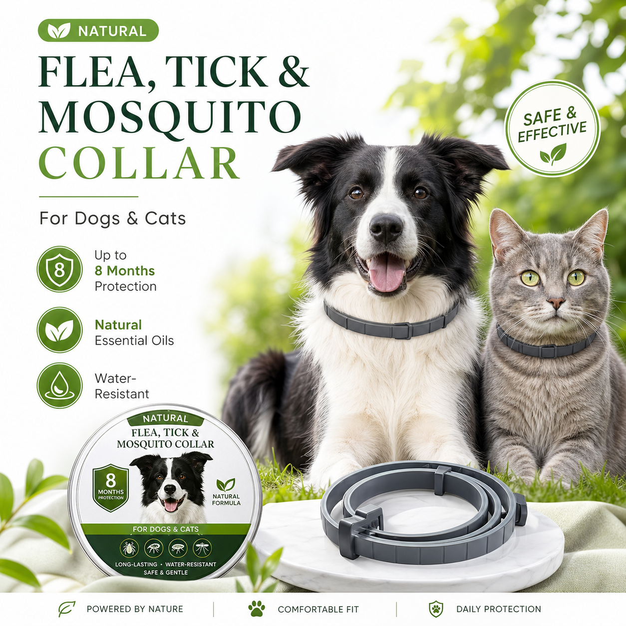 Natural Flea, Tick & Mosquito Collar for Dogs and Cats