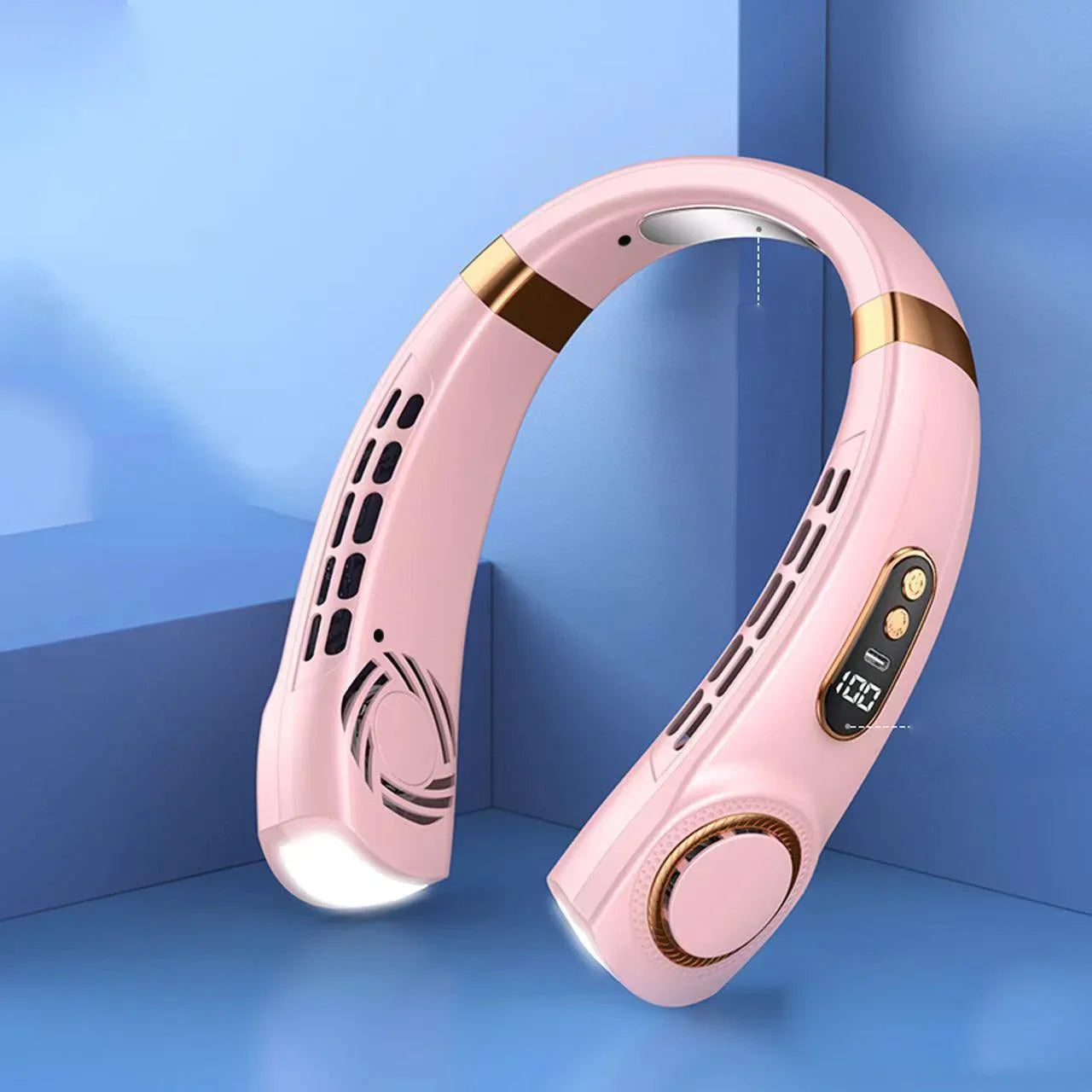 Portable Neck Fan,LED Hands-Free Bladeless, 5 Speeds, 4000 mAh Battery Operated Wearable Personal Fan, Twistable, Rechargeable