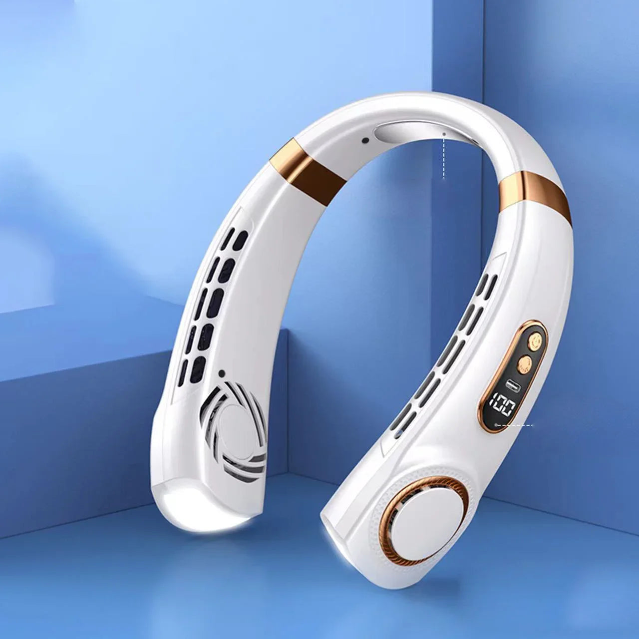 Portable Neck Fan,LED Hands-Free Bladeless, 5 Speeds, 4000 mAh Battery Operated Wearable Personal Fan, Twistable, Rechargeable
