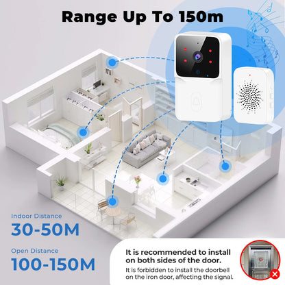 Smart WiFi Video Wireless Doorbell Night Vision Two Way Audio Alarm Notification Push Rechargeable Battery