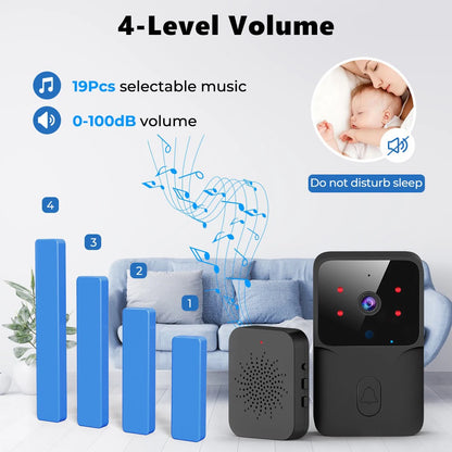 Smart WiFi Video Wireless Doorbell Night Vision Two Way Audio Alarm Notification Push Rechargeable Battery