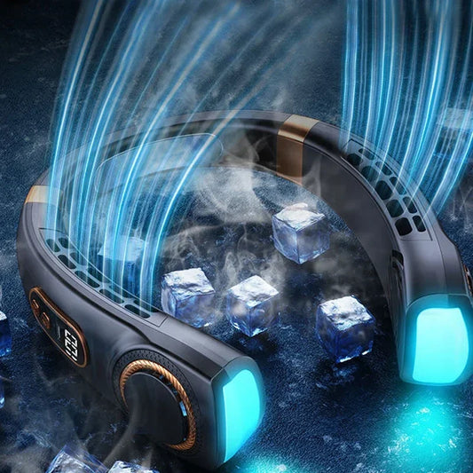 Portable Neck Fan,LED Hands-Free Bladeless, 5 Speeds, 4000 mAh Battery Operated Wearable Personal Fan, Twistable, Rechargeable