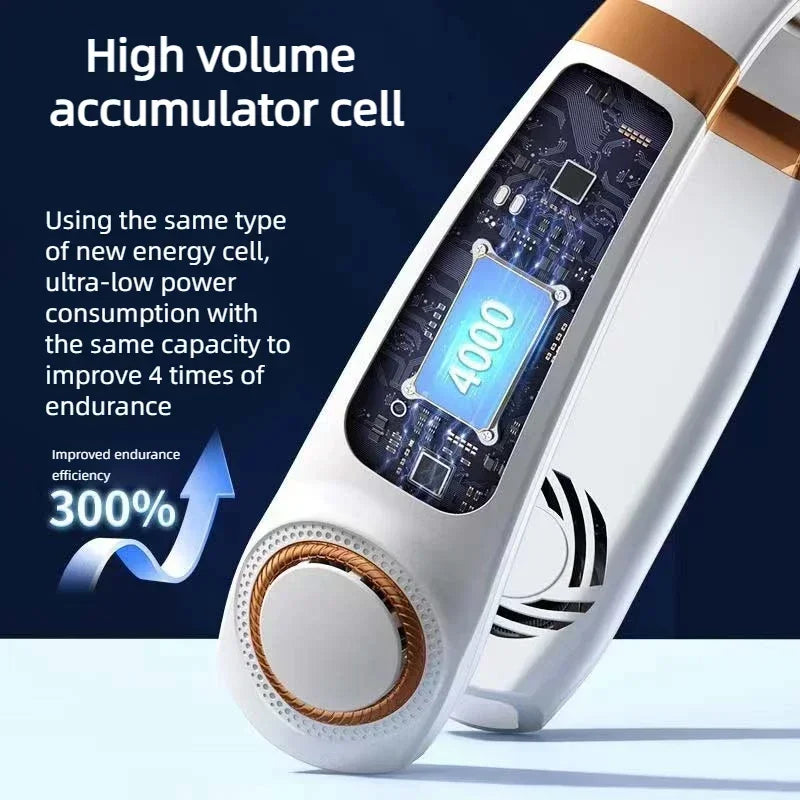 Portable Neck Fan,LED Hands-Free Bladeless, 5 Speeds, 4000 mAh Battery Operated Wearable Personal Fan, Twistable, Rechargeable