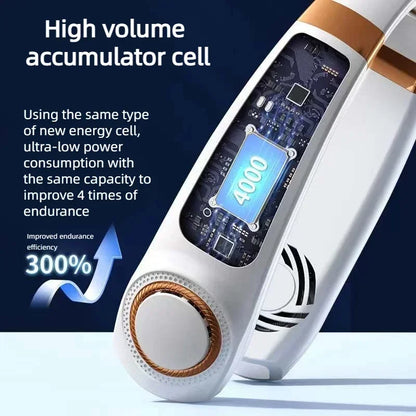 Portable Neck Fan,LED Hands-Free Bladeless, 5 Speeds, 4000 mAh Battery Operated Wearable Personal Fan, Twistable, Rechargeable
