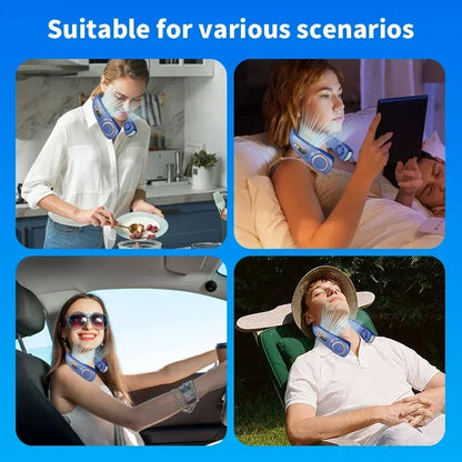 Portable Neck Fan,LED Hands-Free Bladeless, 5 Speeds, 4000 mAh Battery Operated Wearable Personal Fan, Twistable, Rechargeable